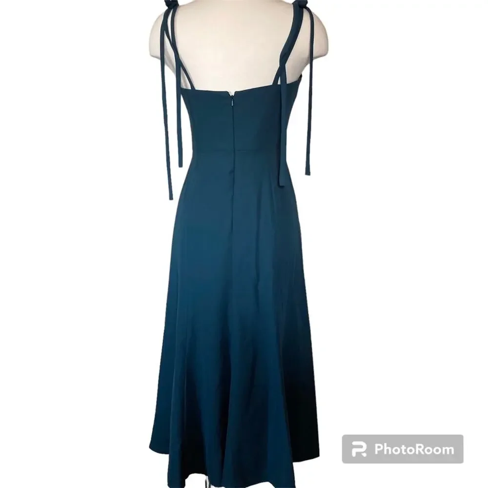 Dessy Collection NWOT Bustier Crepe Midi Bow Straps Evergreen Dress Size 2 - Picture 4 of 7